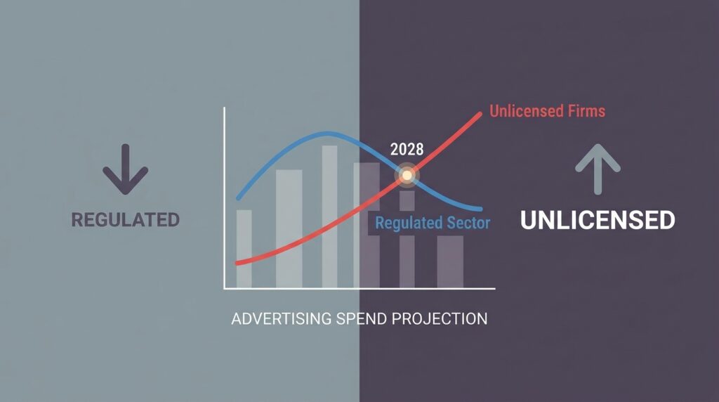 Unlicensed Gambling Firms Projected to Overtake Regulated Sector in Advertising Spend by 2028