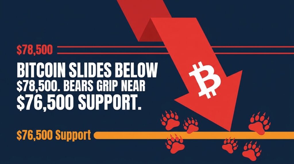 Bitcoin Slides Below $78,500 as Bears Tighten Grip Near $76,500 Support