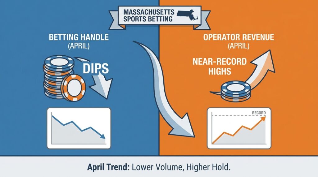 Massachusetts Sports Betting Handle Dips in April While Operator Revenue Hits Near-Record Highs