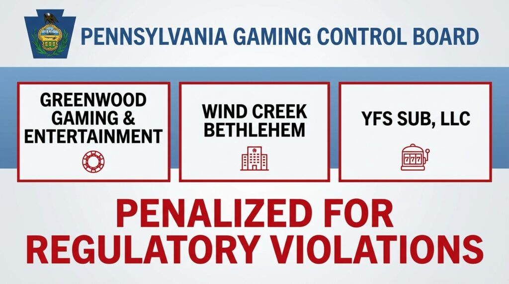 Pennsylvania Gaming Control Board Penalizes Greenwood Gaming, Wind Creek Bethlehem, and YFS Sub for Regulatory Violations