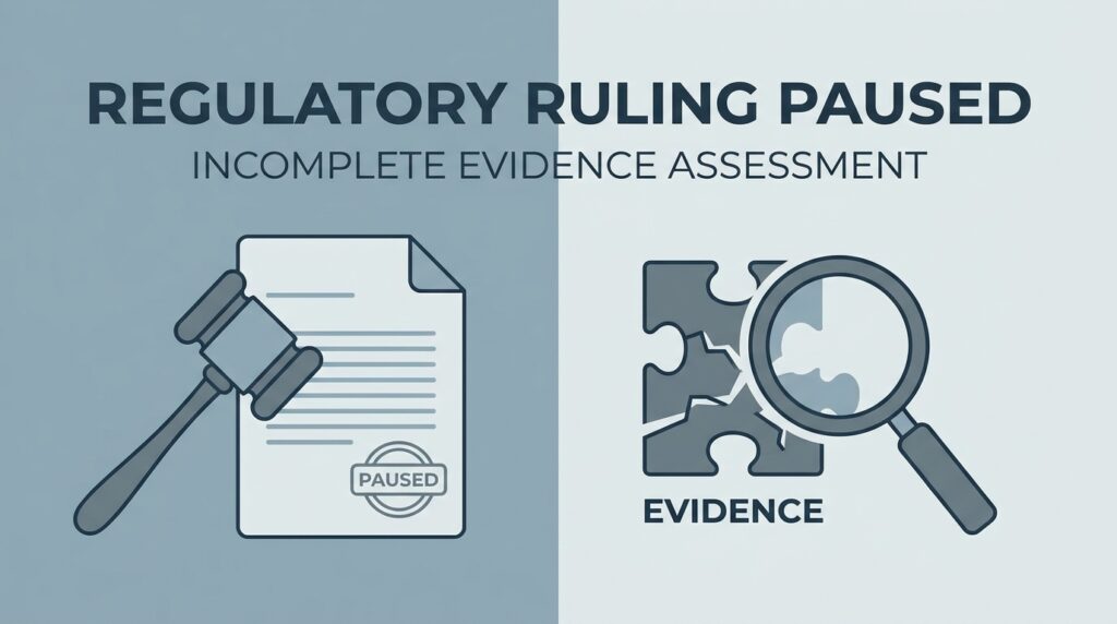 Regulator Pauses Final Ruling, Citing Incomplete Evidence Assessment
