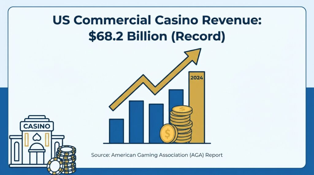 US Commercial Casino Revenue Hits Record $68.2 Billion in 2024, AGA Report Confirms