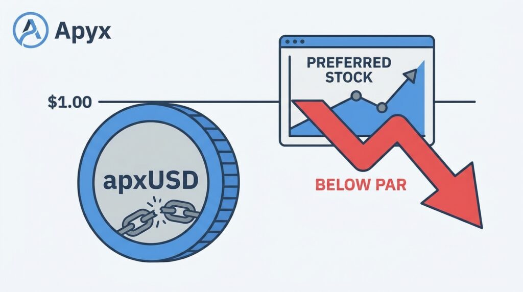 Apyx’s apxUSD Stablecoin Loses Dollar Peg as Strategy’s Preferred Stock Slides Below Par