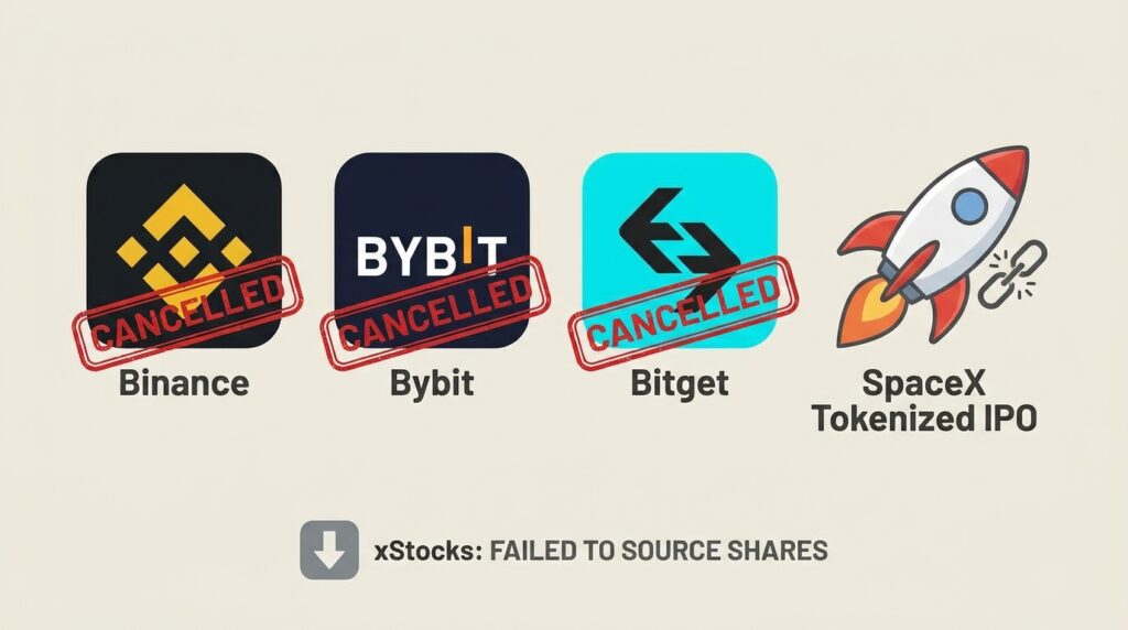 Binance, Bybit, and Bitget Pull SpaceX Tokenized IPO Campaigns After xStocks Fails to Source Shares