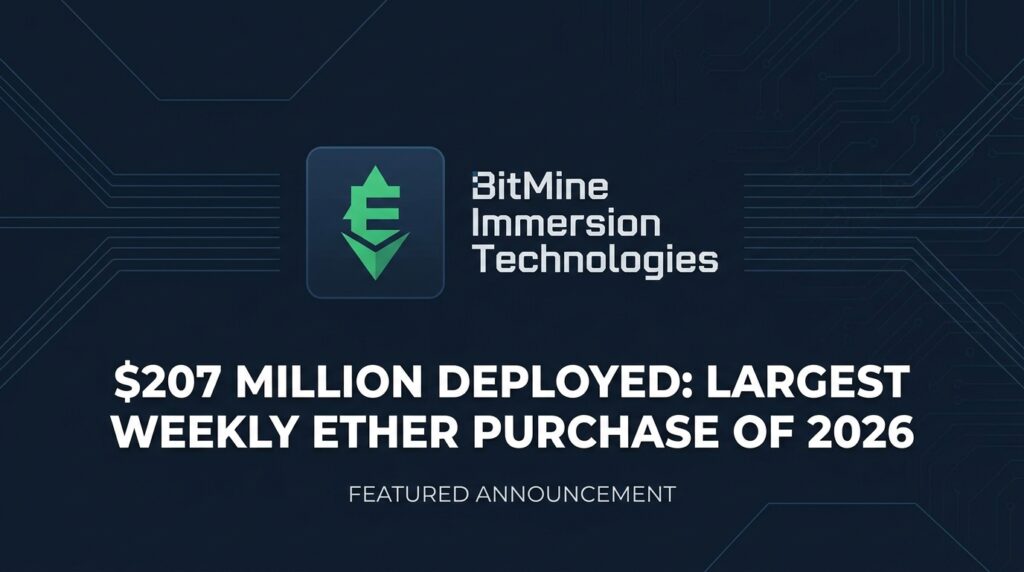 BitMine Immersion Technologies Deploys $207 Million in Largest Weekly Ether Purchase of 2026