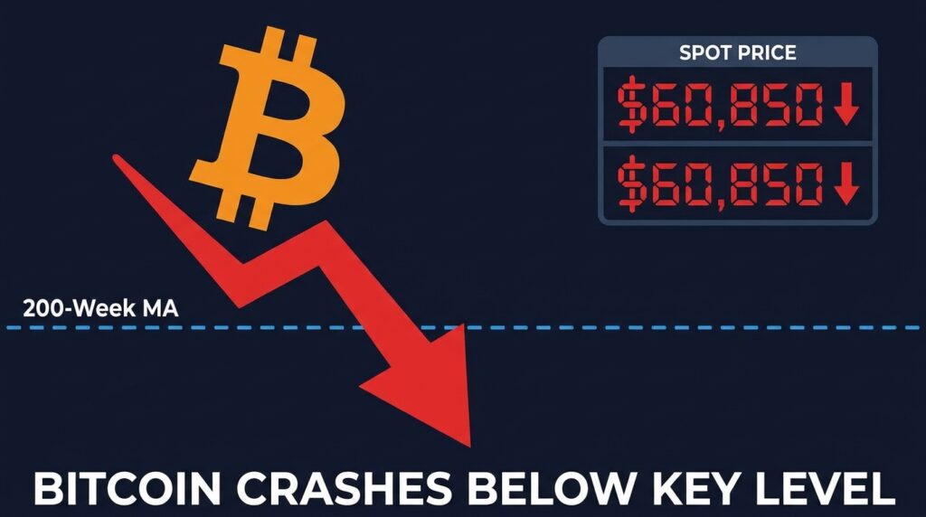 Bitcoin Crashes Below 200-Week Moving Average as Spot Prices Sink Under $61,000