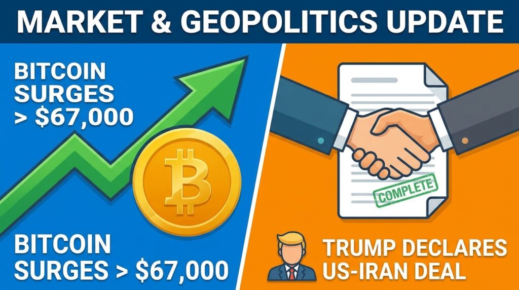 Bitcoin Surges Past $67,000 as Trump Declares US-Iran Deal ‘Complete’