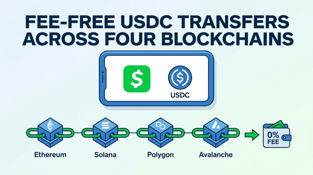 Cash App Rolls Out Fee-Free USDC Transfers Across Four Blockchains