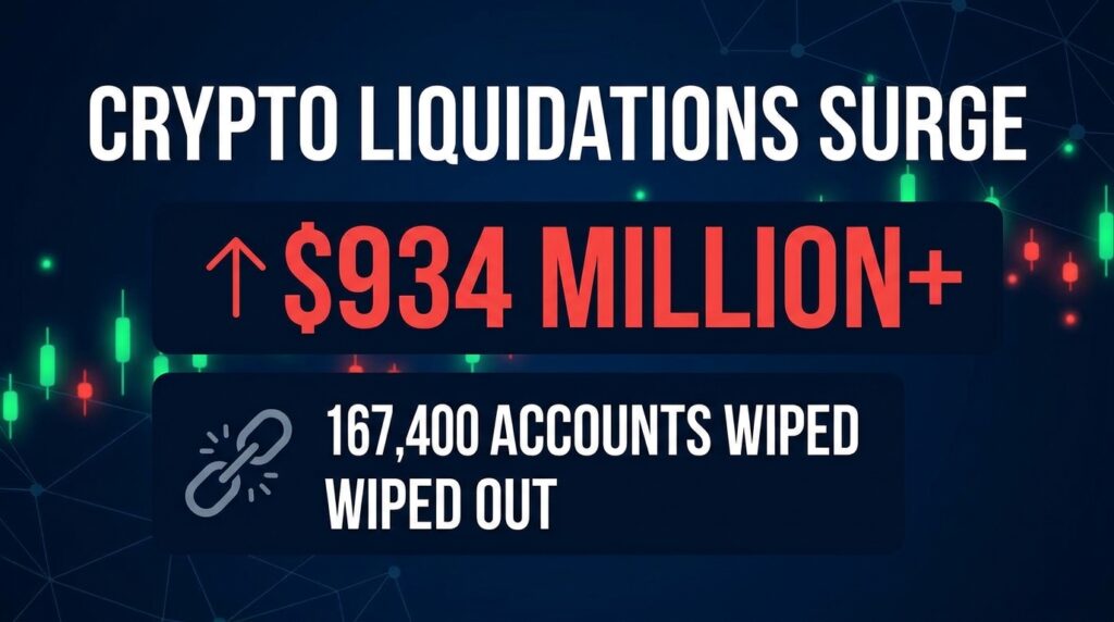Crypto Liquidations Surge Past $934 Million as 167,400 Leveraged Accounts Get Wiped Out