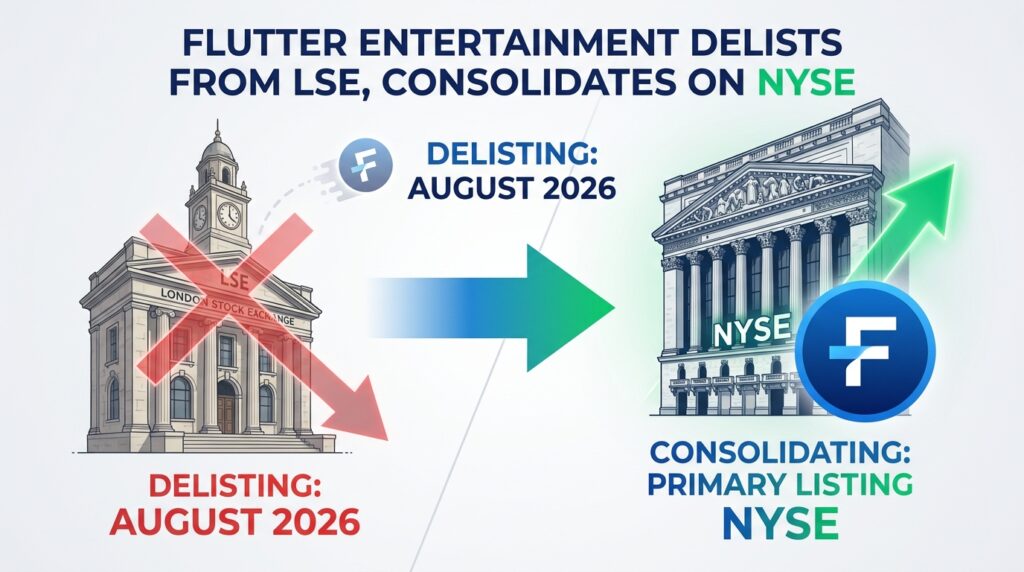 Flutter Entertainment to Delist from London Stock Exchange in August 2026, Consolidating Around NYSE