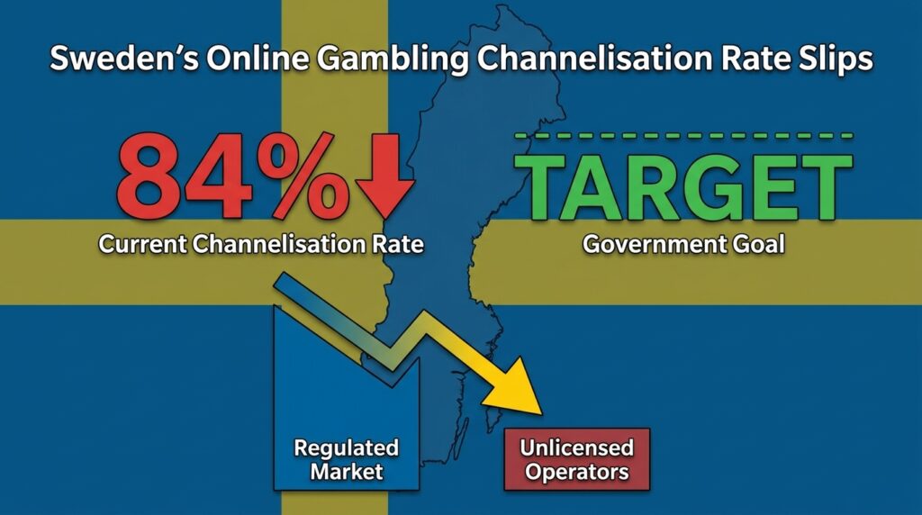 Sweden’s Online Gambling Channelisation Rate Slips to 84%, Widening the Gap to Government Targets