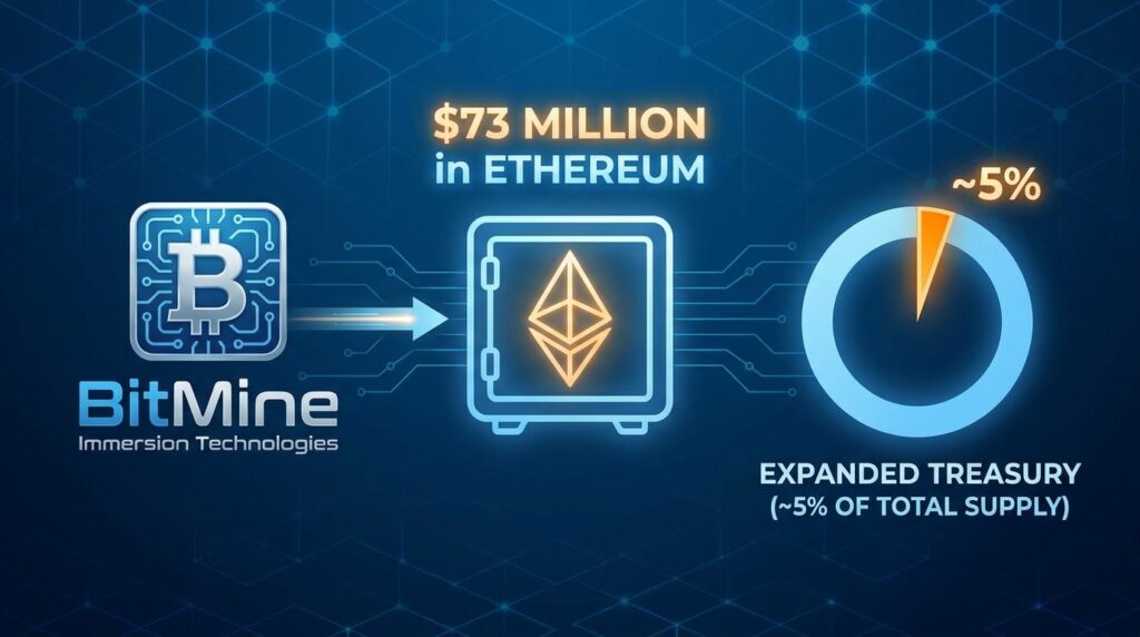 BitMine Immersion Technologies Acquires $73 Million in Ethereum, Expanding Treasury to Nearly 5% of Total Supply