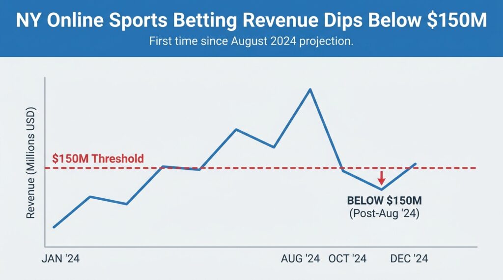 New York Online Sports Betting Revenue Dips Below $150M for First Time Since August 2024