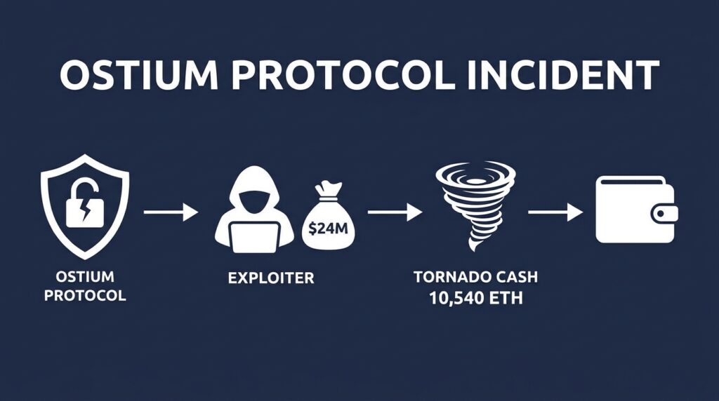 Ostium Protocol Exploiter Launders 10,540 ETH Through Tornado Cash After $24M Drain