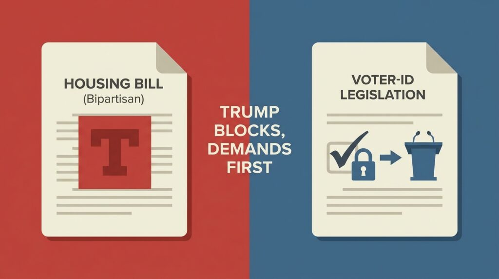 Trump Blocks Bipartisan Housing Bill, Demands Voter-ID Legislation First