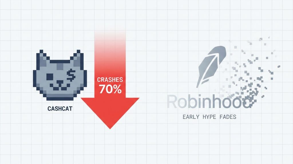 CASHCAT Token Crashes 70% From Record High as Robinhood Chain’s Early Hype Fades