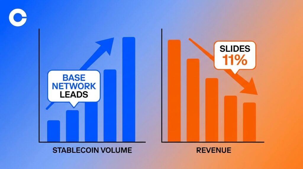 Coinbase’s Base Network Leads Stablecoin Volume While Revenue Slides 11% Quarter-Over-Quarter