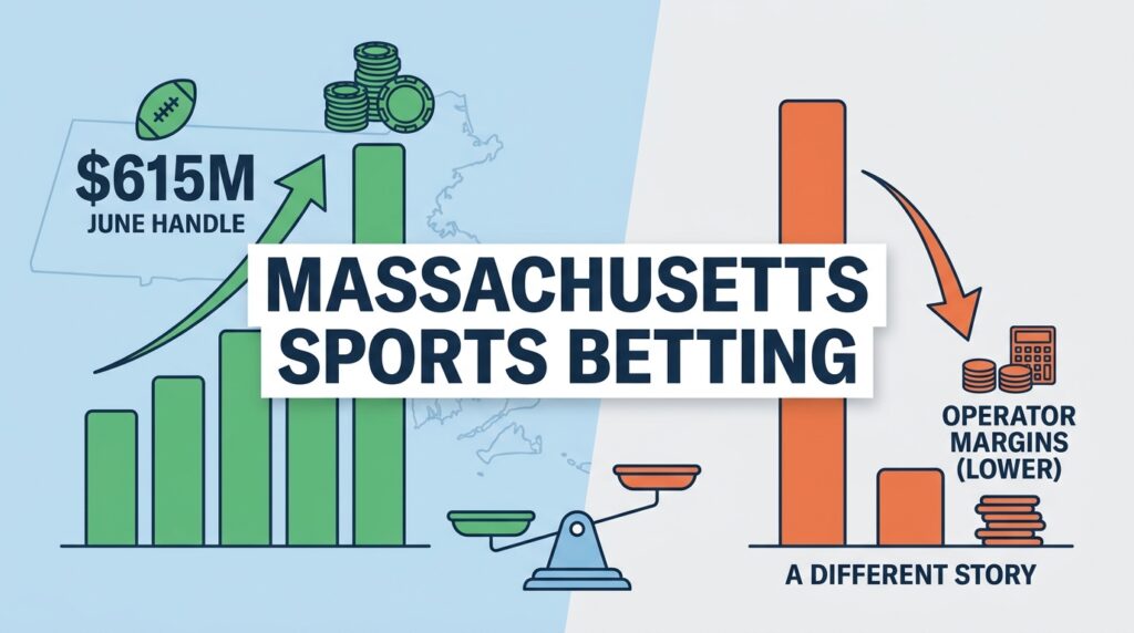 Massachusetts Sports Betting Handle Hits $615M in June, But Operator Margins Tell a Different Story
