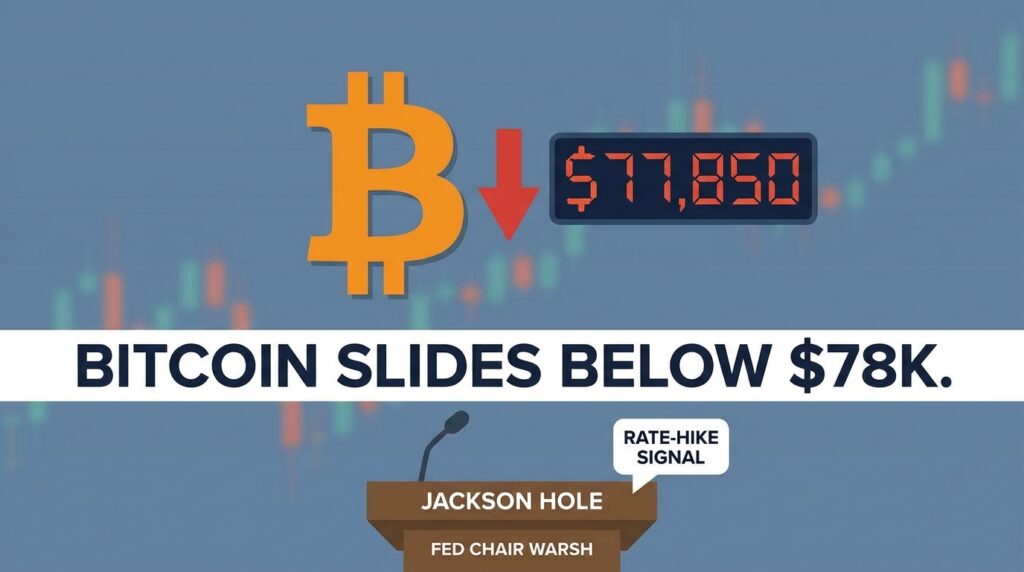 Bitcoin Slides Below $78,000 After Fed Chair Warsh’s Jackson Hole Remarks Signal Rate-Hike Readiness