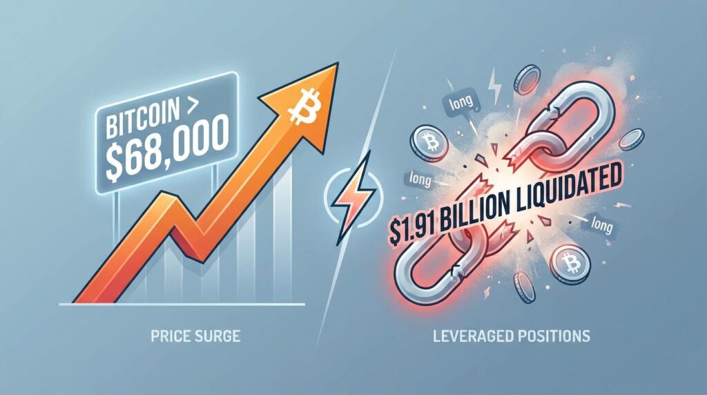 Bitcoin Surges Past $68,000 as $1.91 Billion in Leveraged Positions Liquidated