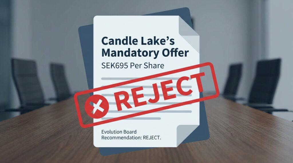 Evolution’s Board Urges Shareholders to Reject Candle Lake’s SEK695 Per Share Mandatory Offer
