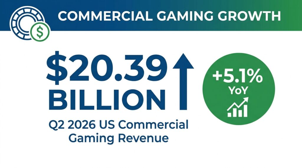 US Commercial Gaming Revenue Hits $20.39 Billion in Q2 2026, Up 5.1% Year-Over-Year